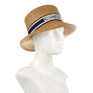 Dior Beige Straw Hat with Navy Band